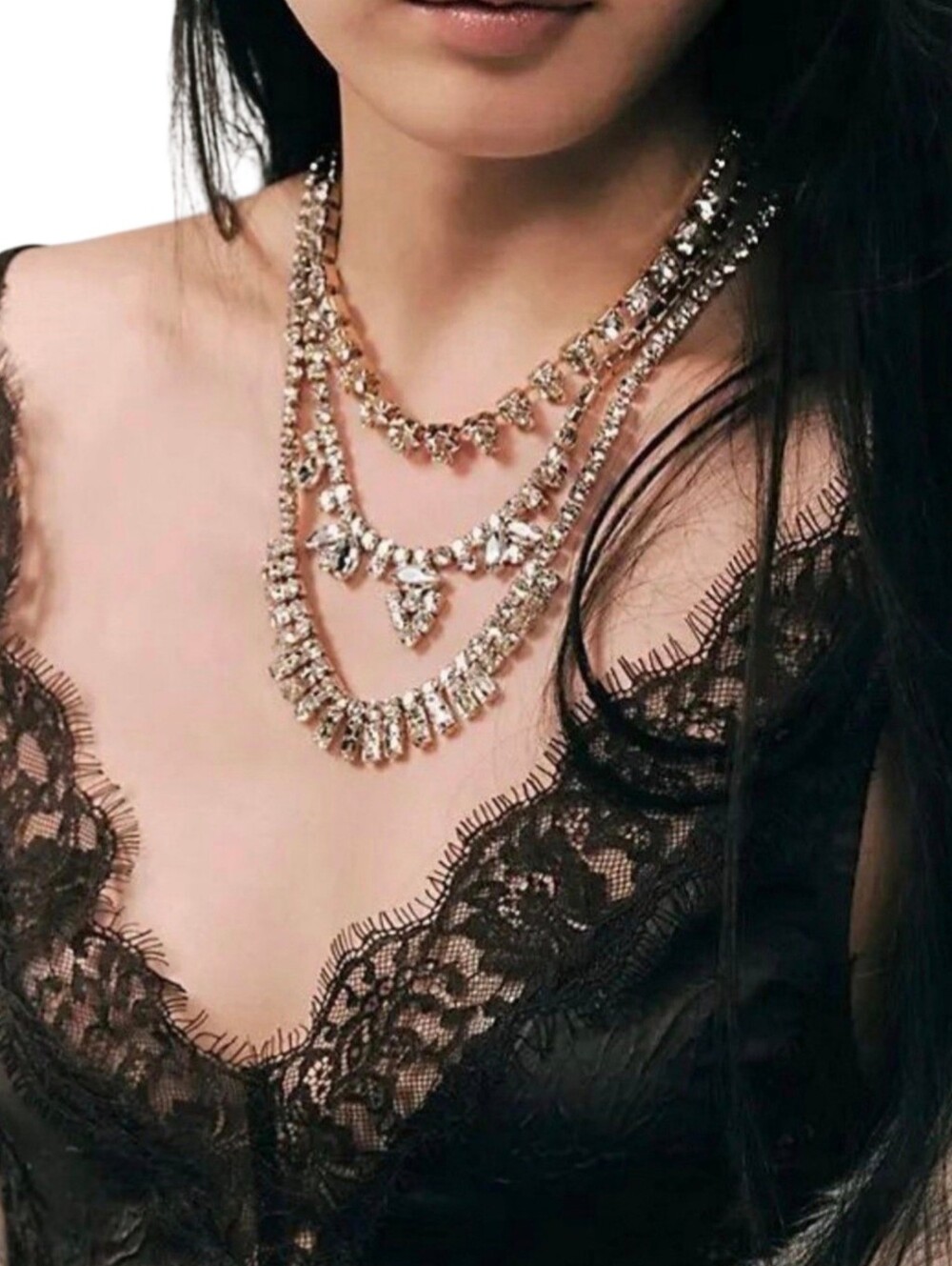 Free People Cass Layered Necklace Gold Crystal Rhinestone Y2K Glam NWT